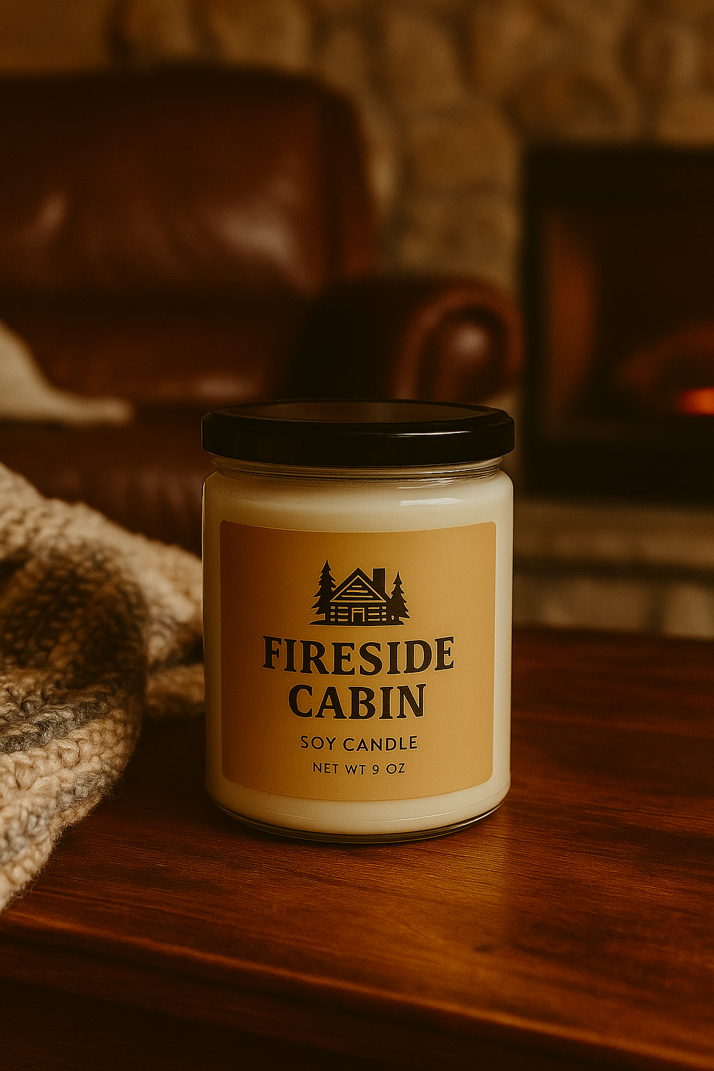 Fireside Cabin Scented Soy Candle, Cozy Home Decor, Relaxation Gift, Aromatherapy Candle, Winter and Holiday Vibes