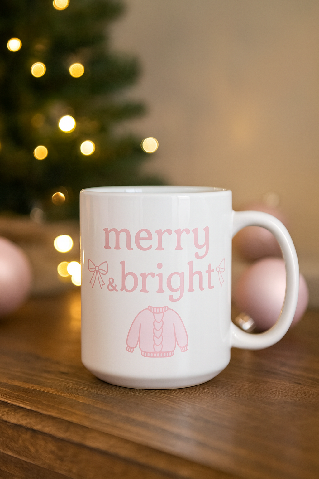 Festive Ceramic Mug - "Merry & Bright" Coffee Cup, Holiday Gift, Winter Decor, Cozy Drinkware, Christmas Celebration
