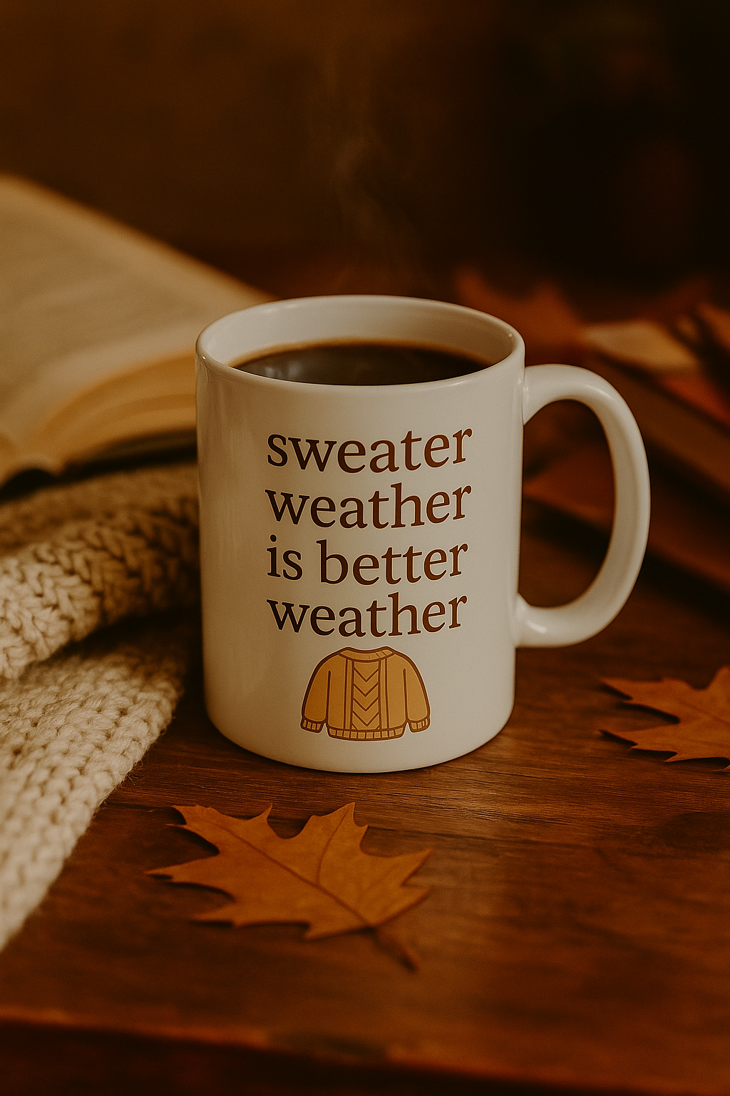 Sweater Weather Ceramic Mug, Cozy Gift for Fall, Hot Beverage Lover, Cute Coffee Cup for Autumn, Thanksgiving Decor, Seasonal Drinkware