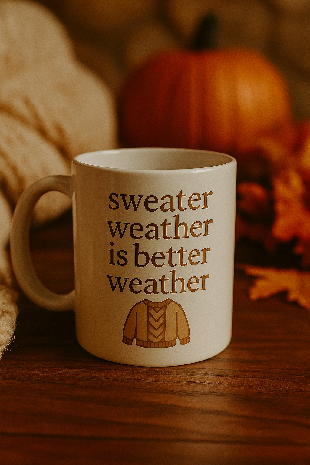 Sweater Weather Ceramic Mug, Cozy Gift for Fall, Hot Beverage Lover, Cute Coffee Cup for Autumn, Thanksgiving Decor, Seasonal Drinkware