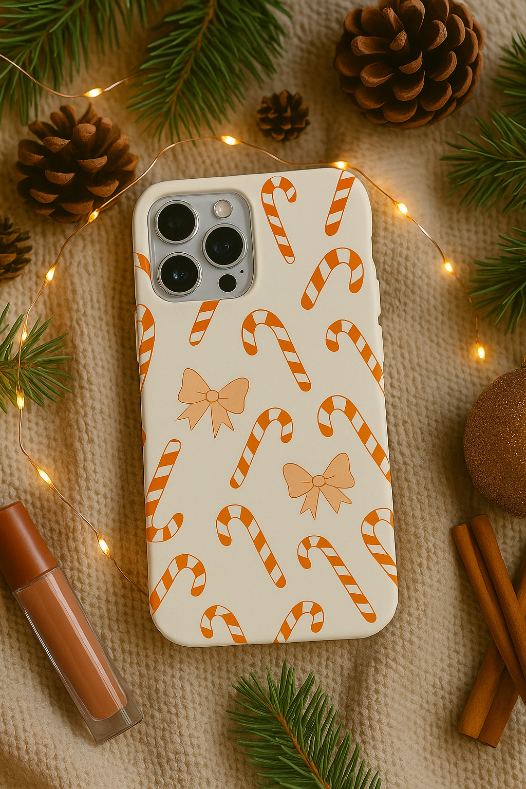 Candy Cane Phone Case with Bow | Holiday Gift for Her | Cute Mobile Cover | Christmas Decor | Festive Accessories