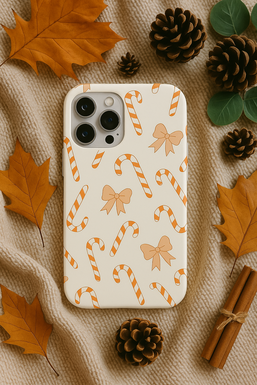 Candy Cane Phone Case with Bow | Holiday Gift for Her | Cute Mobile Cover | Christmas Decor | Festive Accessories