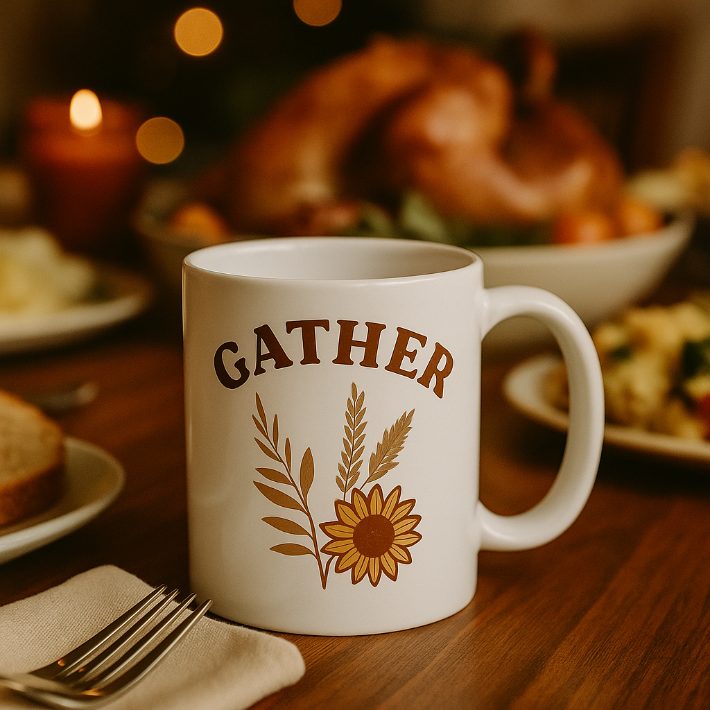 Gather Floral Ceramic Mug - Cozy Coffee Cup for Gatherings, Gift for Friends, Home Decor, Kitchen Essentials, 11oz & 15oz