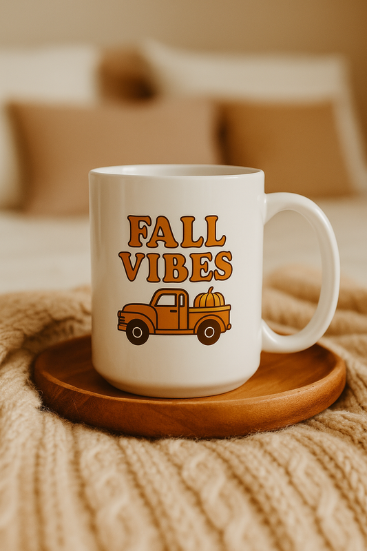 Fall Vibes Ceramic Mug | Perfect for Autumn, Coffee Lover Gift, Seasonal Decor, Thanksgiving, Cozy Warmth