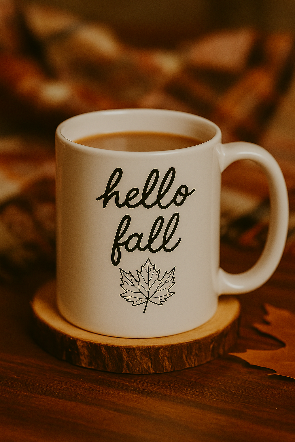 Autumn Leaves Ceramic Mug, Hello Fall Coffee Cup, Fall Decor, Seasonal Drinkware, Gift for Coffee Lovers