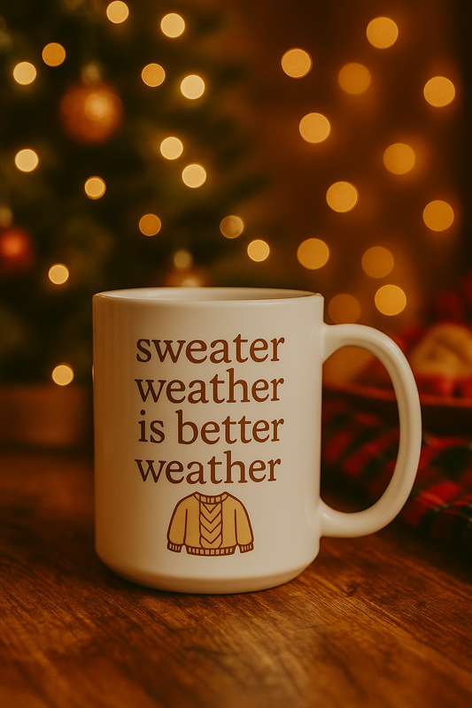 Sweater Weather Ceramic Mug, Cozy Gift for Fall, Hot Beverage Lover, Cute Coffee Cup for Autumn, Thanksgiving Decor, Seasonal Drinkware
