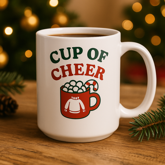 Festive Ceramic Mug - "Cup of Cheer" - Holiday Gift, Coffee Lover's Mug, Christmas Decor, Drinkware, Hot Cocoa Cup