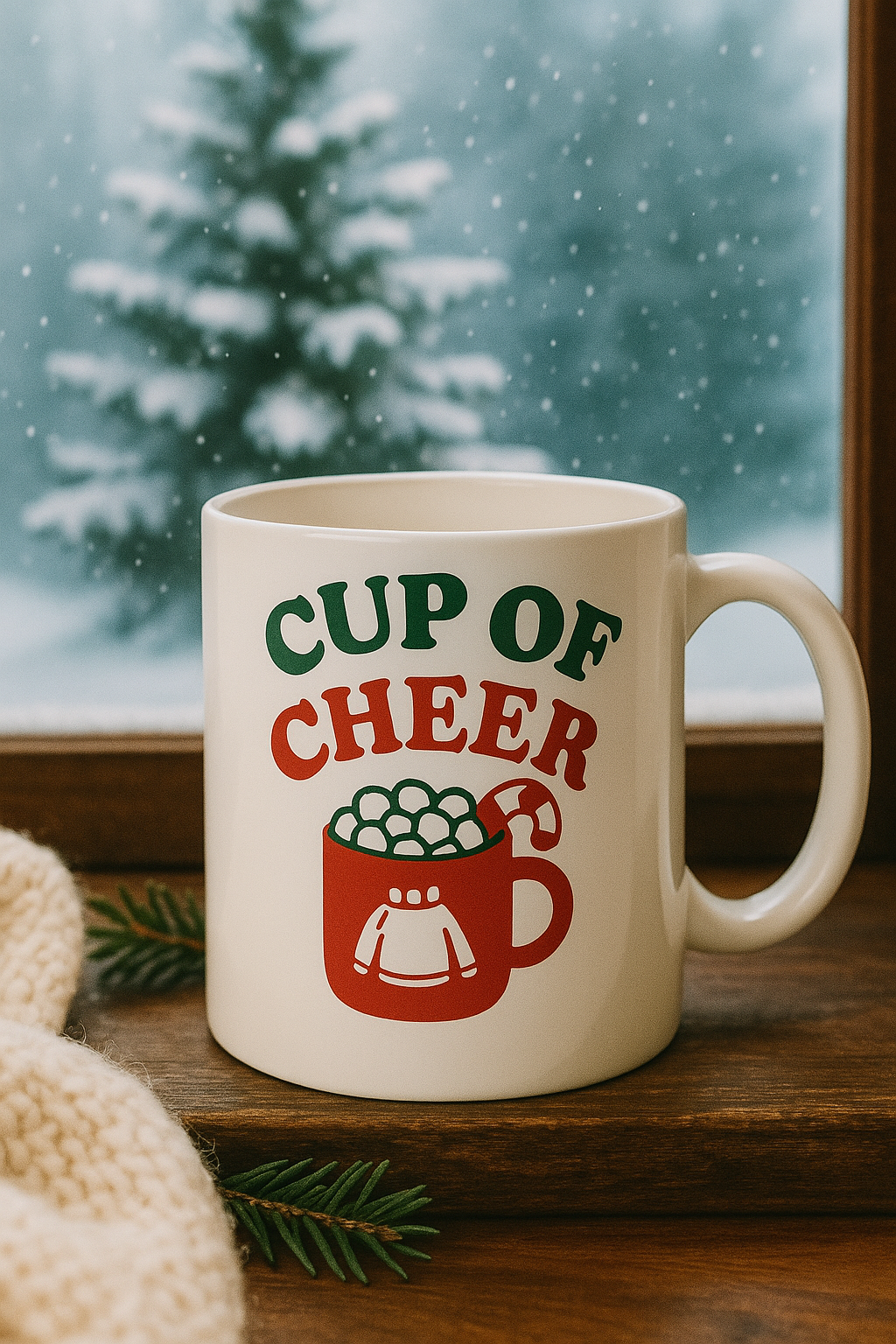 Festive Ceramic Mug - "Cup of Cheer" - Holiday Gift, Coffee Lover's Mug, Christmas Decor, Drinkware, Hot Cocoa Cup