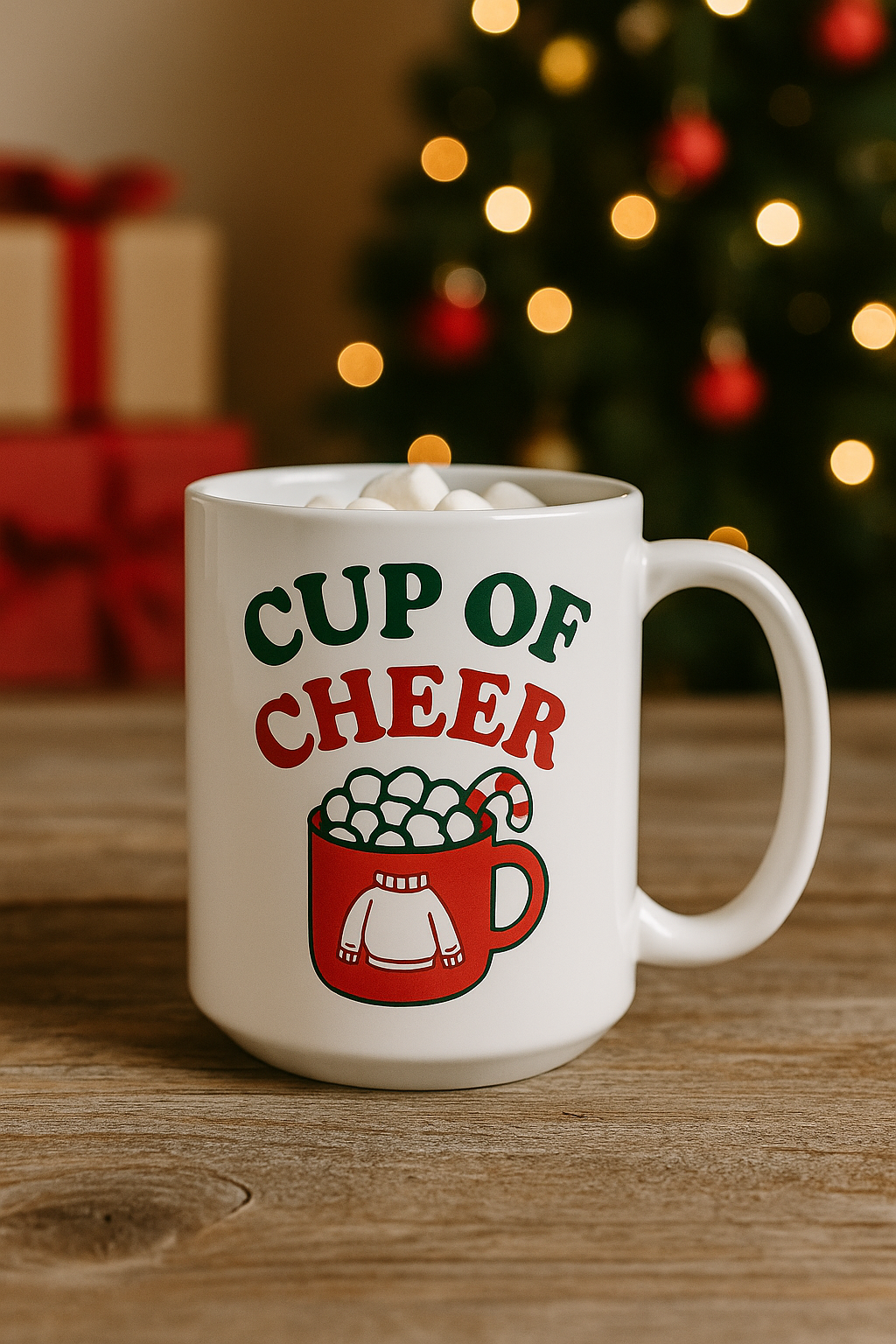Festive Ceramic Mug - "Cup of Cheer" - Holiday Gift, Coffee Lover's Mug, Christmas Decor, Drinkware, Hot Cocoa Cup
