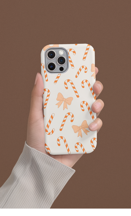 Candy Cane Phone Case with Bow | Holiday Gift for Her | Cute Mobile Cover | Christmas Decor | Festive Accessories