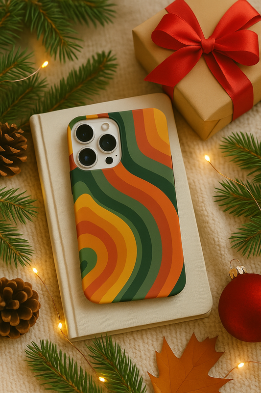 Retro Wave Phone Case, Boho iPhone Cover, Tough Cases for Nature Lovers, Groovy Gift for Him, Eco-Friendly Phone Accessories