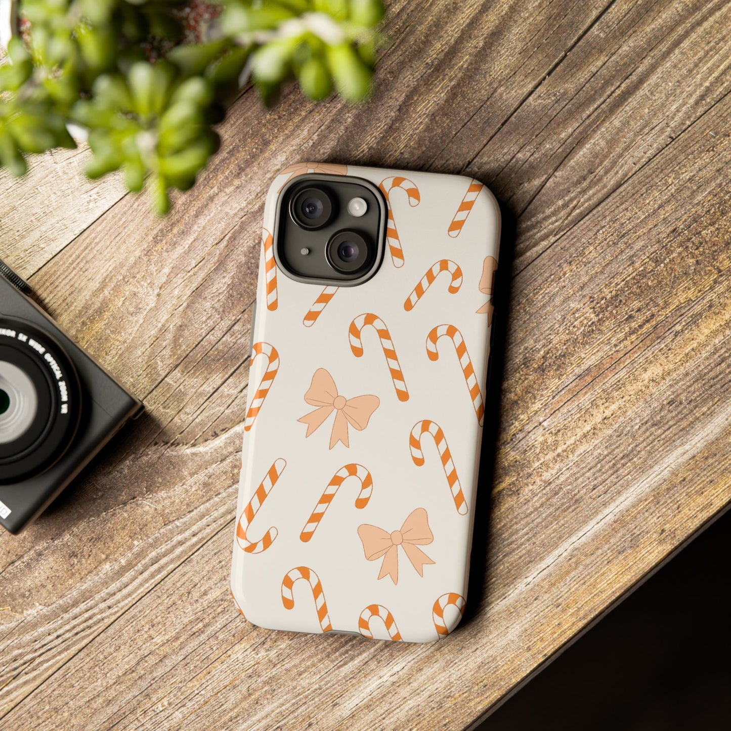 Candy Cane Phone Case with Bow | Holiday Gift for Her | Cute Mobile Cover | Christmas Decor | Festive Accessories